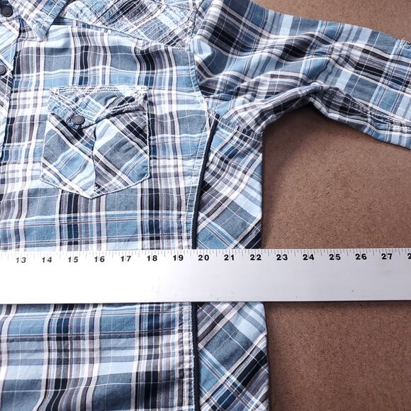 Buckle Black Shirt Mens L Blue Plaid Athletic Fit Snap Up Western Country Cowboy - Picture 6 of 11